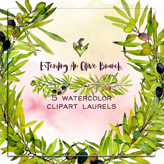 570x570 Olive Watercolor Laurel Clipart Diy Wedding Suite Etsy - Olive Watercolor