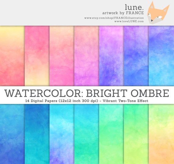 570x538 3 For 2. Watercolor Digital Paper. Bright Ombre Watercolor Etsy - Ombre Watercolor