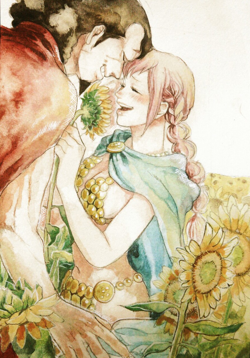 850x1217 Father And Daughter In The Sunflower Fields One Piece Know - One Piece Watercolor