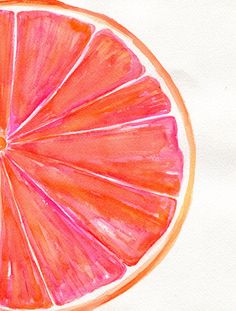 236x311 Grapefruit Watercolor Painting Original, Ruby Red Citrus Art 8 X - Orange Watercolor