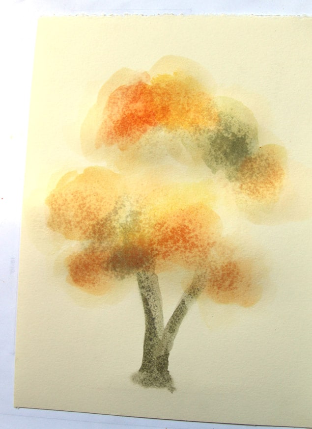 635x874 Easy Watercolor Painting Tree (With Fall Colors!) - Orange Watercolor Painting