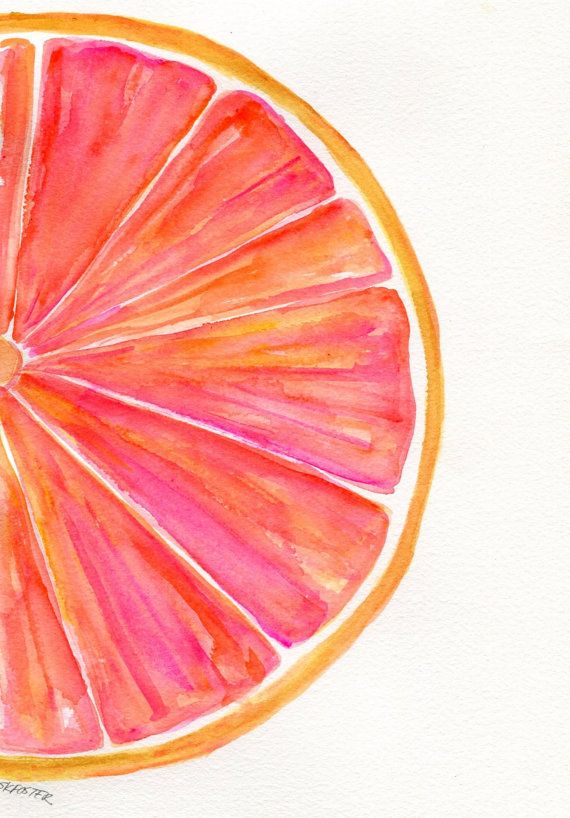 570x818 Grapefruit Watercolor Painting Original, Ruby Red Citrus Art 8 X - Orange Watercolor Painting