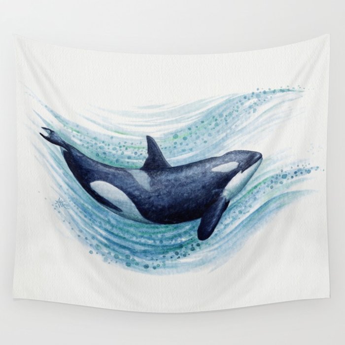 700x700 Orca Spash By Amber Marine ~ Watercolor Killer Whale Painting - Orca Whale Watercolor