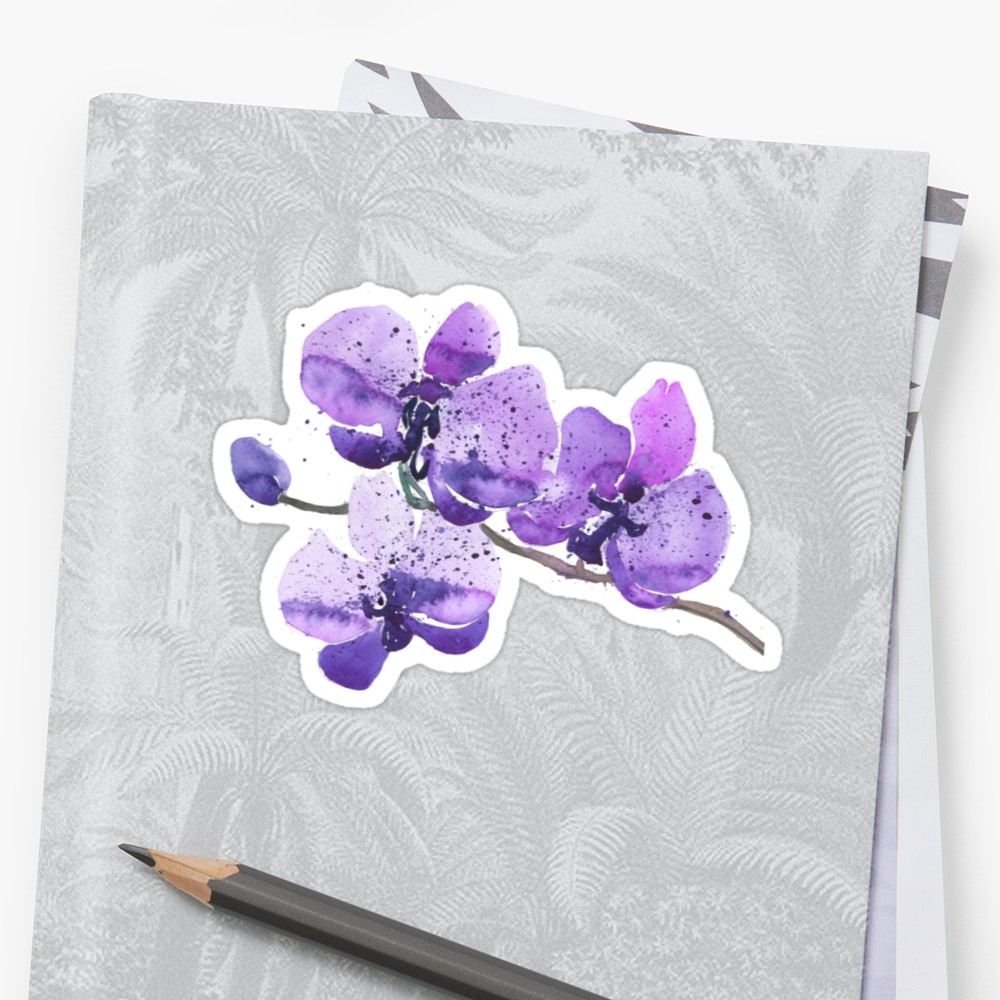 1000x1000 Purple Orchid Watercolor Stickers By Junkydotcom Redbubble - Orchid Watercolor