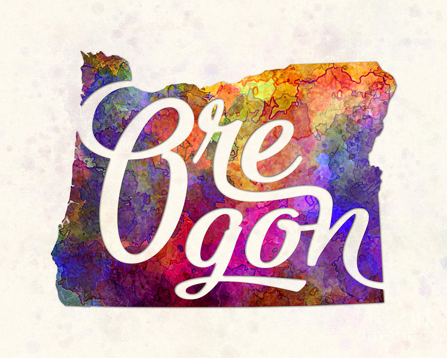 900x720 Oregon Us State In Watercolor Text Cut Out Painting By Pablo Romero - Oregon Watercolor