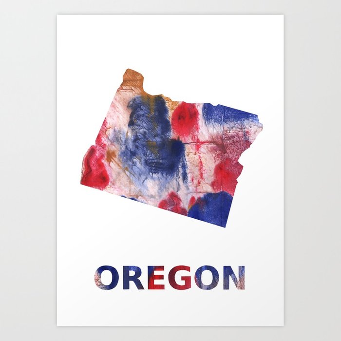 700x700 Oregon Map Outline Red Blue Brown Watercolor Painting Art Print By - Oregon Watercolor