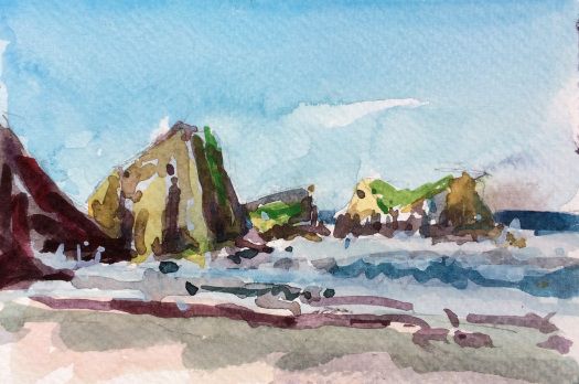 525x348 Rocks Near Chapman Point Oregon Watercolor Watercolor - Oregon Watercolor