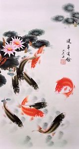 159x300 100% Oriental Asian Art Chinese Watercolor Painting Fengshui Koi - Oriental Watercolor