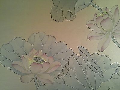 400x300 Large Vintage Japanese Watercolor Water Lilies Painting Framed - Oriental Watercolor