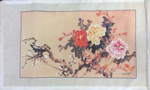 500x302 Oriental Watercolor Painting On Silk Canvas Signed By Original - Oriental Watercolor