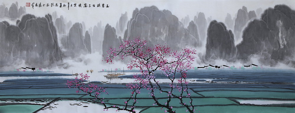 1000x385 Oriental Asian Art Painting Chinese Traditional Landscape Painting - Oriental Watercolor