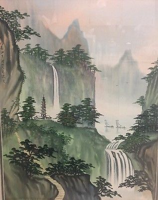 317x400 Vintage Chinese Oriental Watercolor Painting Landscape River - Oriental Watercolor