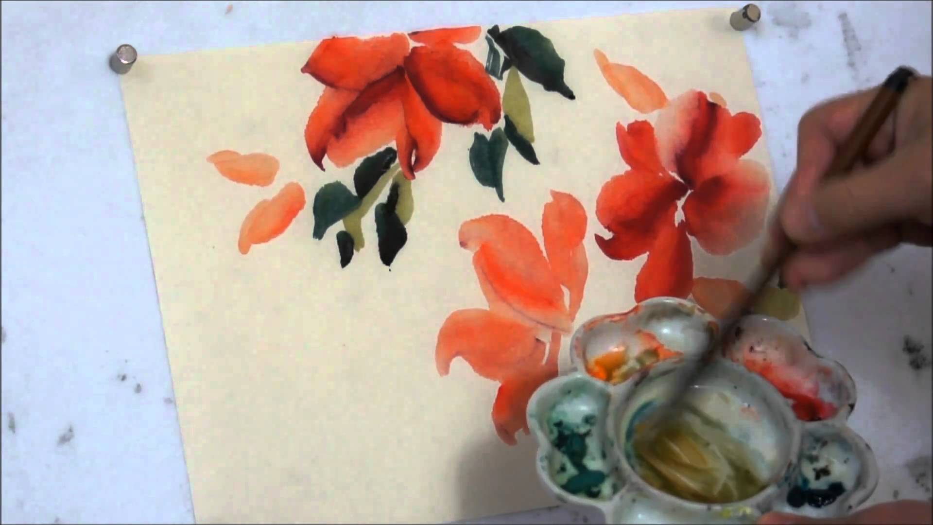 1920x1080 How To Paint Red Hot Hibiscus Chinese Watercolor Painting Tutorial - Oriental Watercolor Paintings
