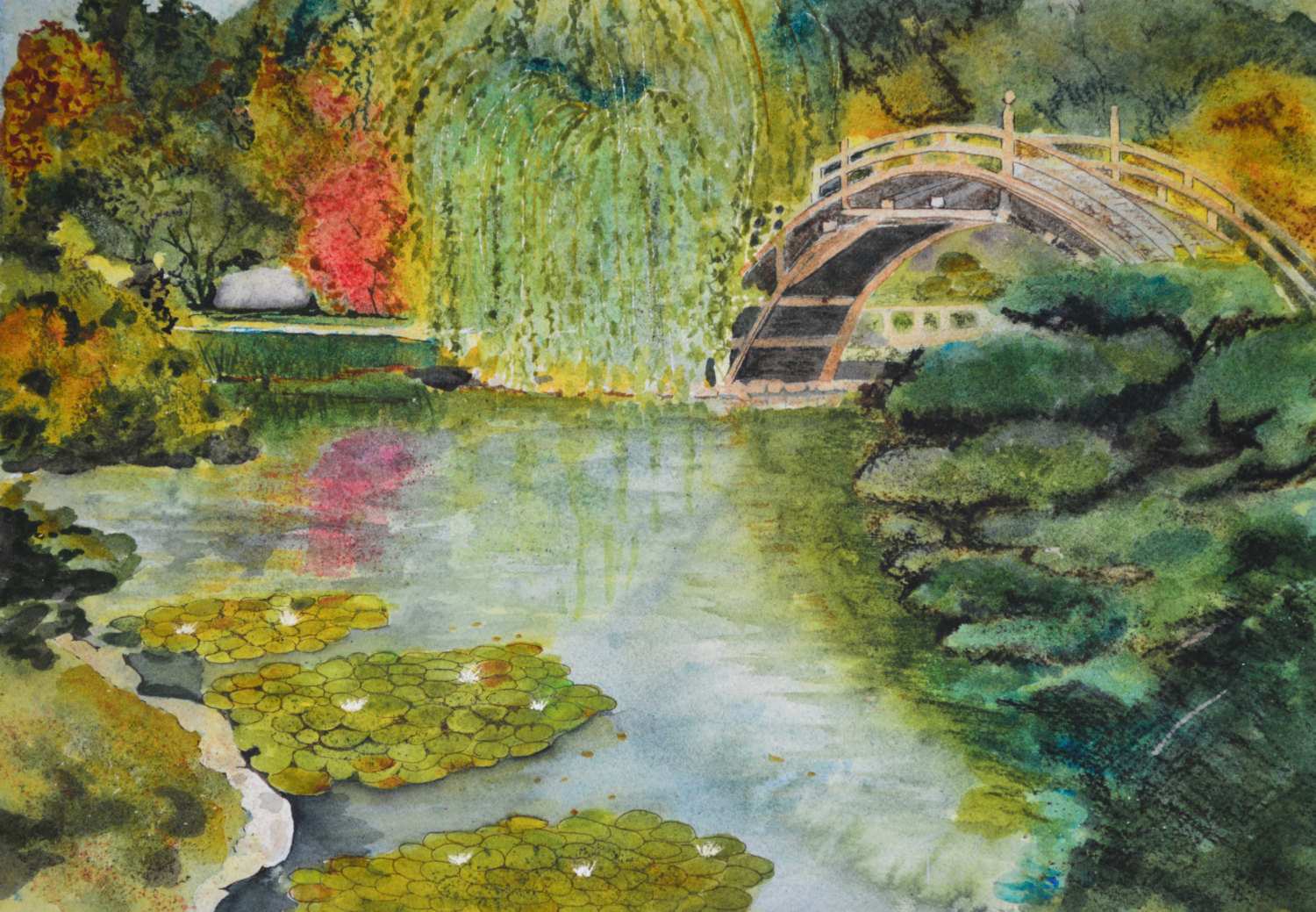 1500x1039 Japanese Water Painting Lovely Japanese Garden Oriental Watercolor - Oriental Watercolor Paintings