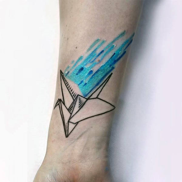 600x600 90 Origami Tattoo Designs For Men - Origami Watercolor Tattoo