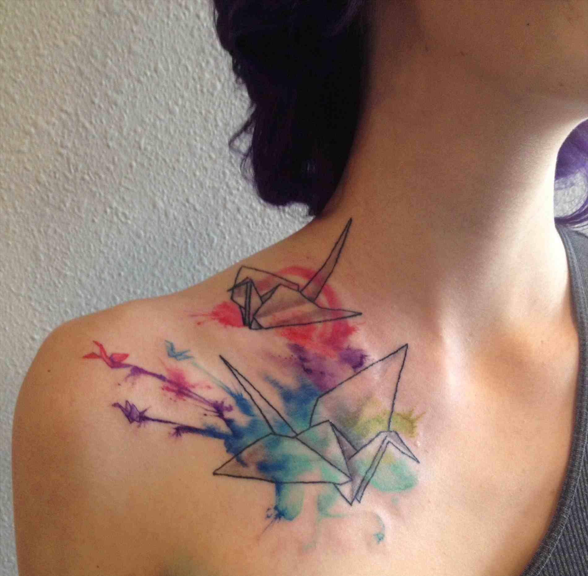 1900x1859 My Origami Crane Watercolor Tattoo Paper On Shoulder From - Origami Watercolor Tattoo