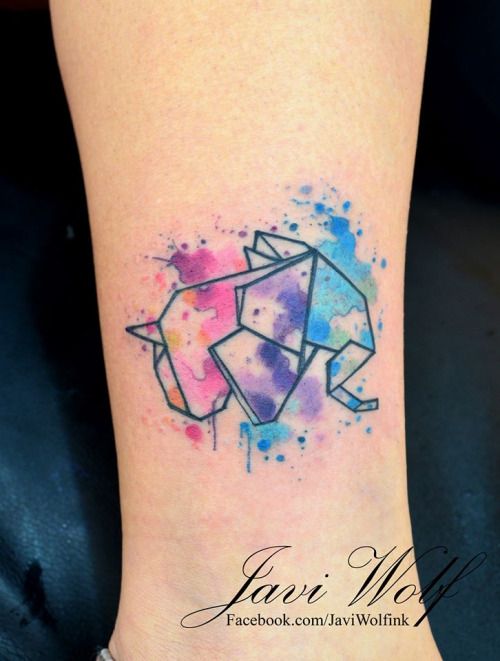 500x661 Origami, Watercolor Elephant By Javi Wolf Abstractwatercolor - Origami Watercolor Tattoo
