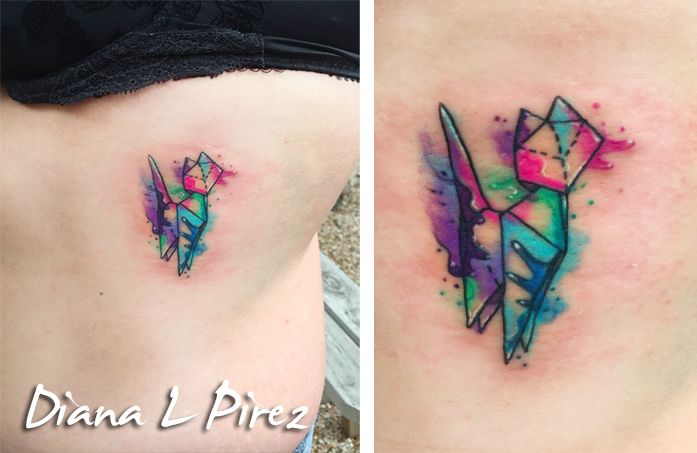 697x453 Origami Watercolor Cat Tattoo D - Origami Watercolor Tattoo
