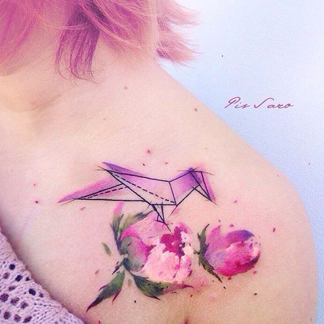 640x640 105 Sensational Watercolor Flower Tattoos - Origami Watercolor Tattoo