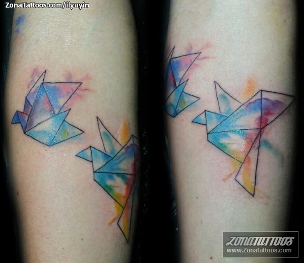 603x521 Tattoo Of Origami, Watercolor - Origami Watercolor Tattoo