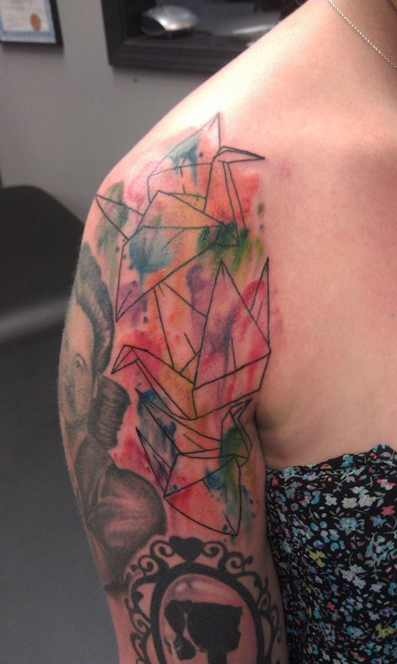574x960 Watercolor Origami Bird Tattoo - Origami Watercolor Tattoo