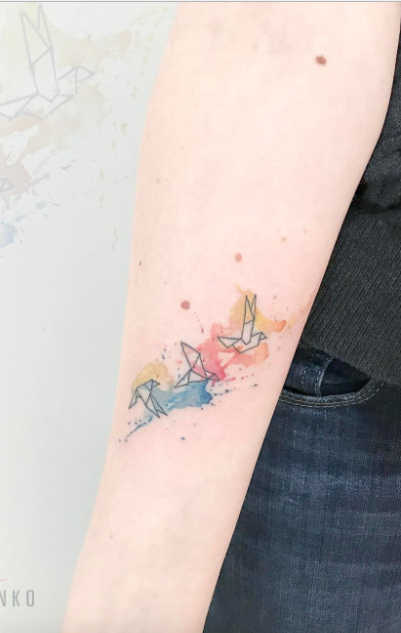 401x633 Watercolor Origami Bird Tattoo - Origami Watercolor Tattoo