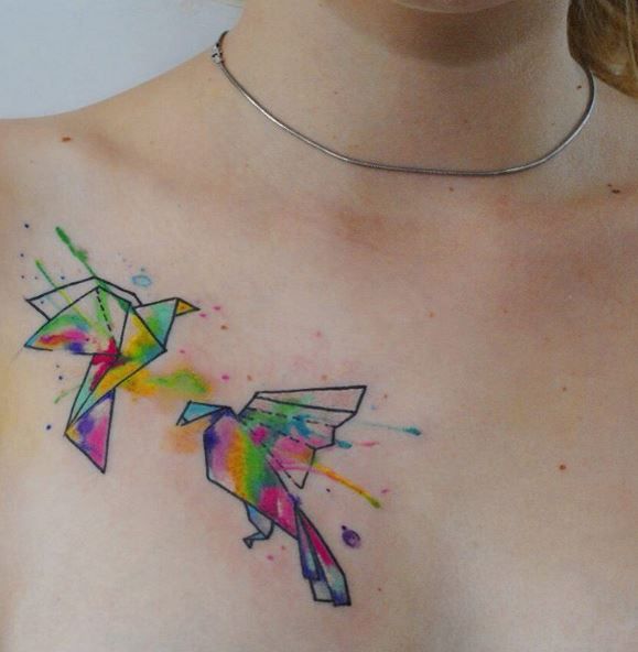 579x592 Watercolor Origami Tattoos Origami Tattoo, Tattoo And - Origami Watercolor Tattoo