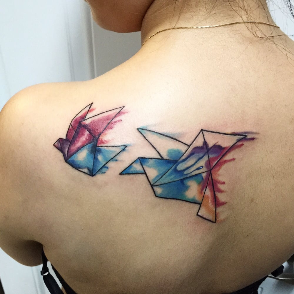 1000x1000 Watercolor Origami Birds By Tony - Origami Watercolor Tattoo