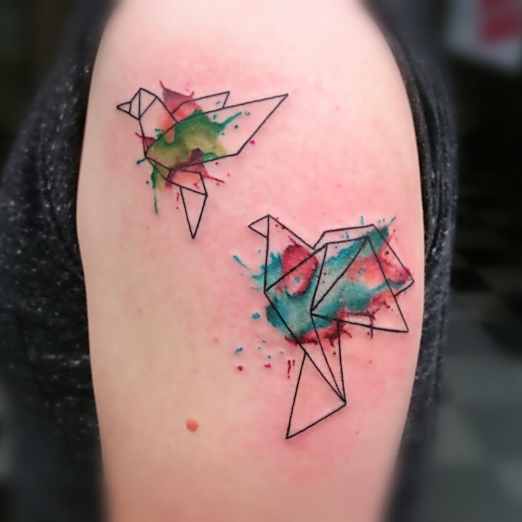 1024x1024 Watercolor Tattoo Origami Bird Vogel - Origami Watercolor Tattoo