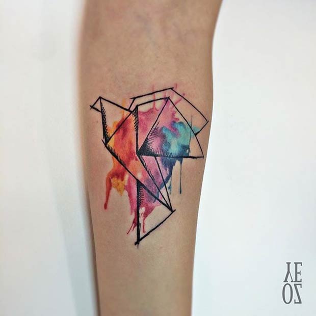 620x620 51 Watercolor Tattoo Ideas For Women - Origami Watercolor Tattoo