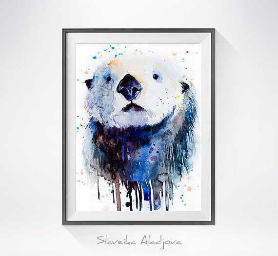 570x525 Sea Otter 2 Watercolor Painting Print - Otter Watercolor