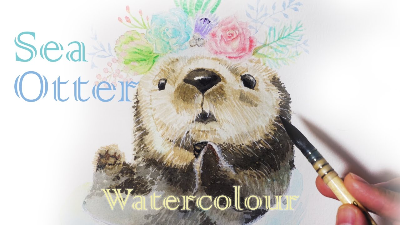1280x720 Sea Otter Watercolor Painting With Succulent Wreath Watercolour - Otter Watercolor