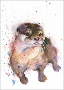 213x300 Helen April Rose Limited Print Beautiful Otter Wildlife Art - Otter Watercolor