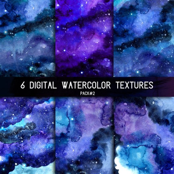 570x570 Space Watercolor Background Digital Night Sky Texture With Etsy - Outer Space Watercolor