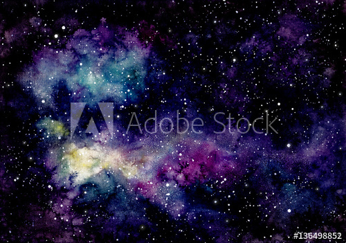 500x351 Watercolor Outer Space, Nebula And Yellow Shine - Outer Space Watercolor