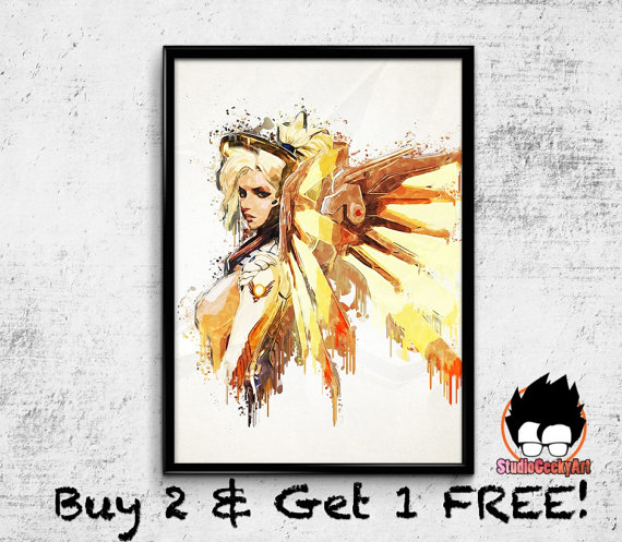 570x497 Mercy Watercolor Art Print, Overwatch Poster On Archival Matte - Overwatch Watercolor