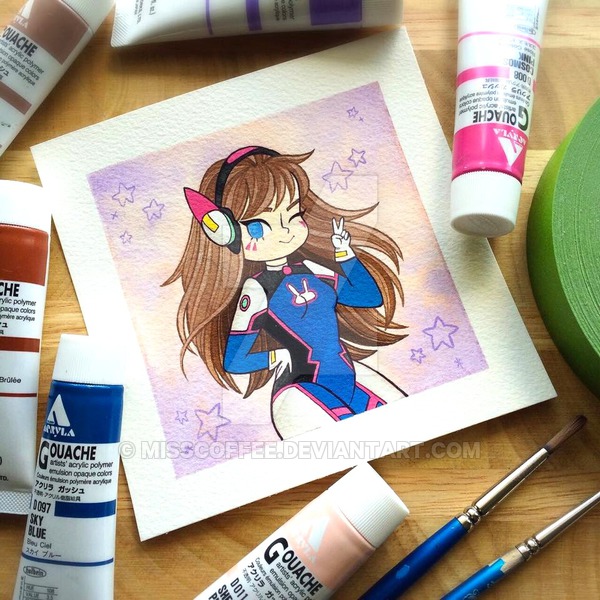 600x600 Nerf This! D.va Overwatch Watercolor Painting By Misscoffee On - Overwatch Watercolor