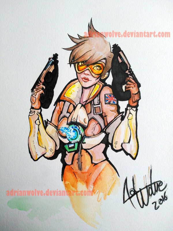 600x802 Tracer Watercolor. Overwatch. By Adrianwolve - Overwatch Watercolor