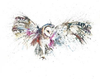 340x270 Owl Watercolor Print Etsy - Owl Watercolor