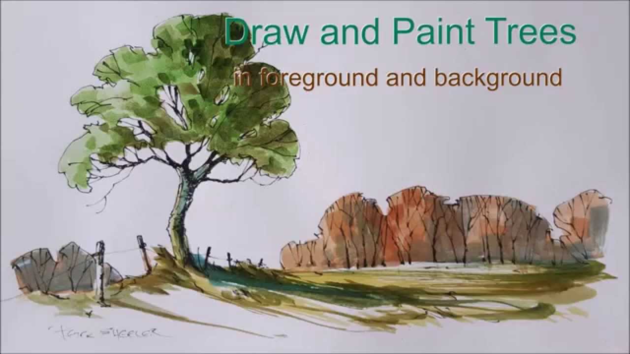 1280x720 Draw And Paint Trees Demonstration. A Quick And Easy Technique - Painting Background Trees In Watercolor