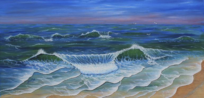 770x373 Ocean Waves Dance At Dawn Original Acrylic Painting Painting By - Painting Ocean Waves In Watercolor