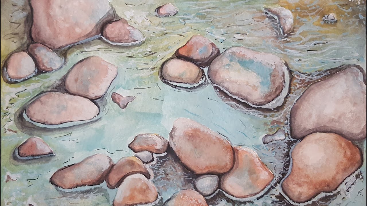 1280x720 Watercolor Rocks In Water Painting - Painting Rocks In Watercolor
