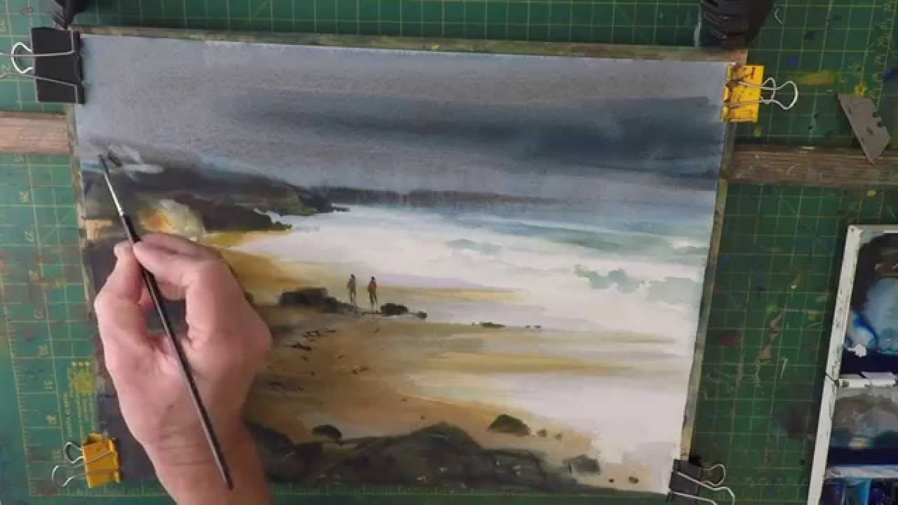 1280x720 How To Watercolour Beach Painting Stormy Sky - Painting Stormy Skies Watercolor
