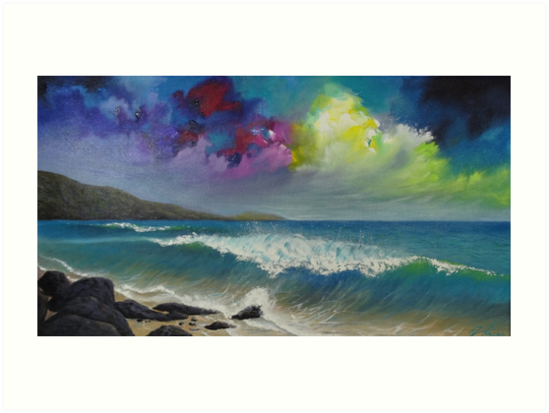 549x413 Original Colorful Seascape Painting With Ocean Waves And A Bright - Painting Stormy Skies Watercolor