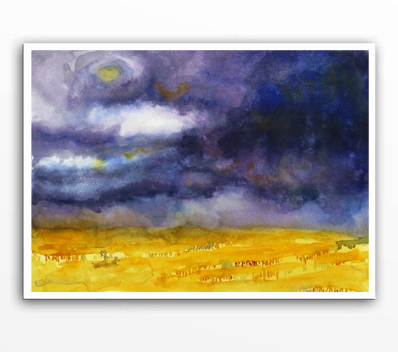 570x504 Abstract Landscape Art Original Watercolor Painting Stormy Sky - Painting Stormy Skies Watercolor