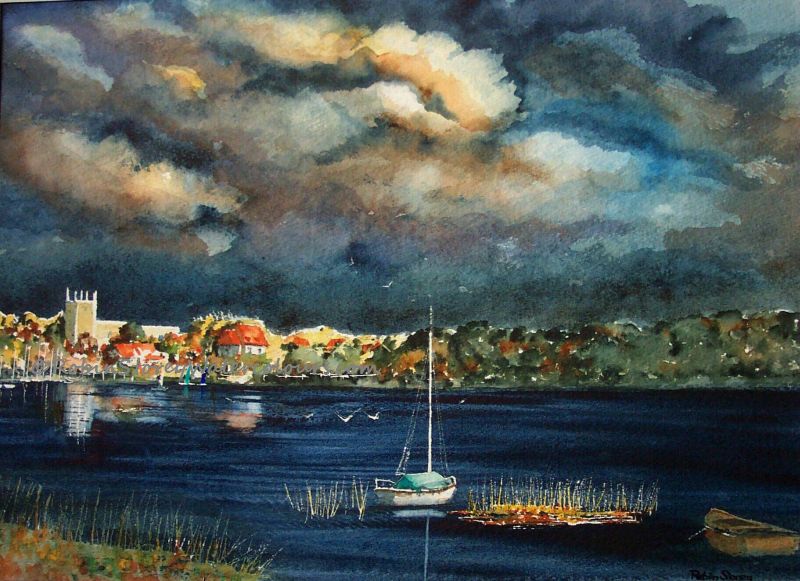 800x581 Robin Storey Watercolour Paintings Hornsea Mere Stormy - Painting Stormy Skies Watercolor