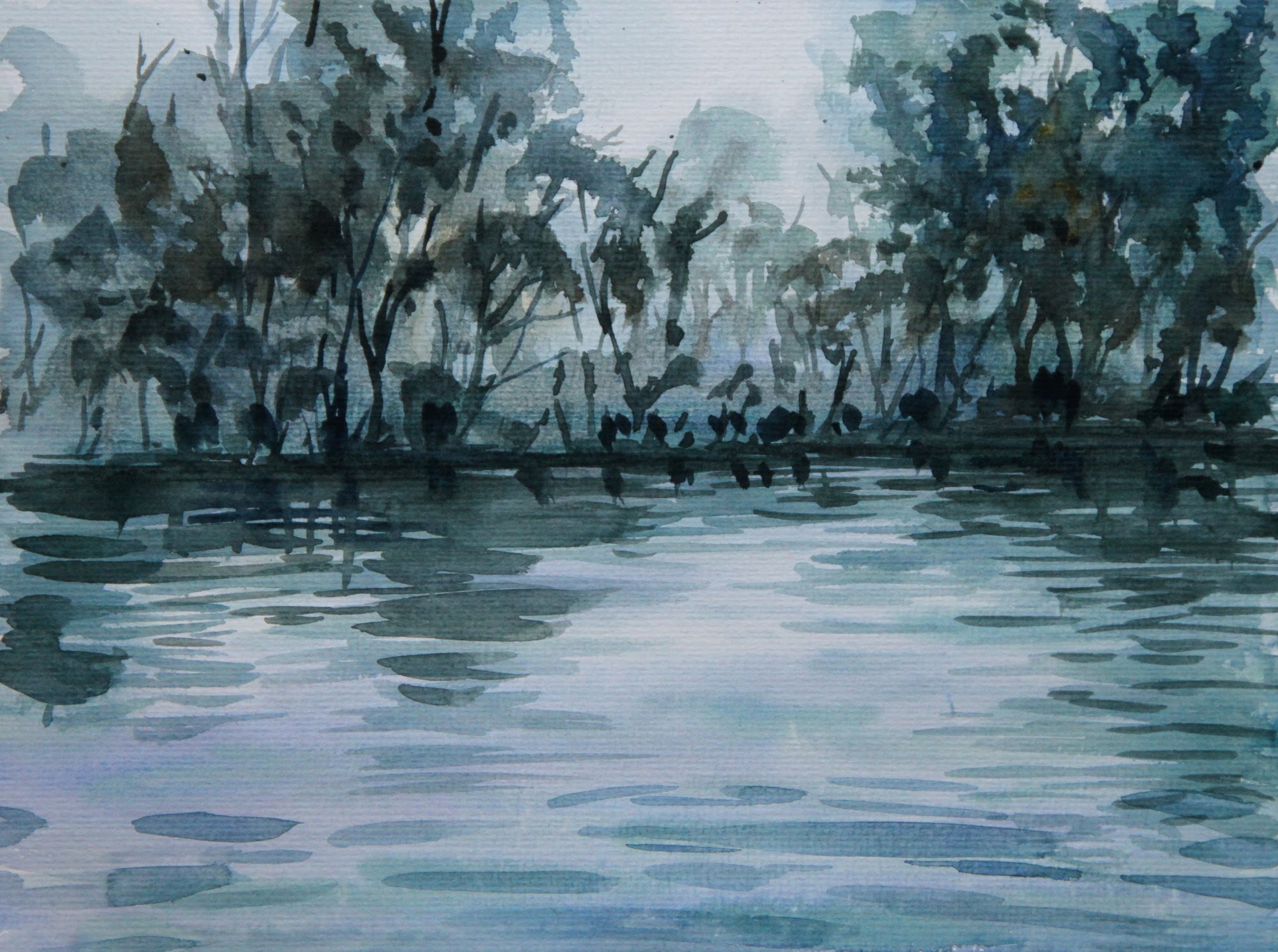 2003x1492 Tutorial Watercolor Art Painting Forest And Water Atmosphere - Painting Water In Watercolour