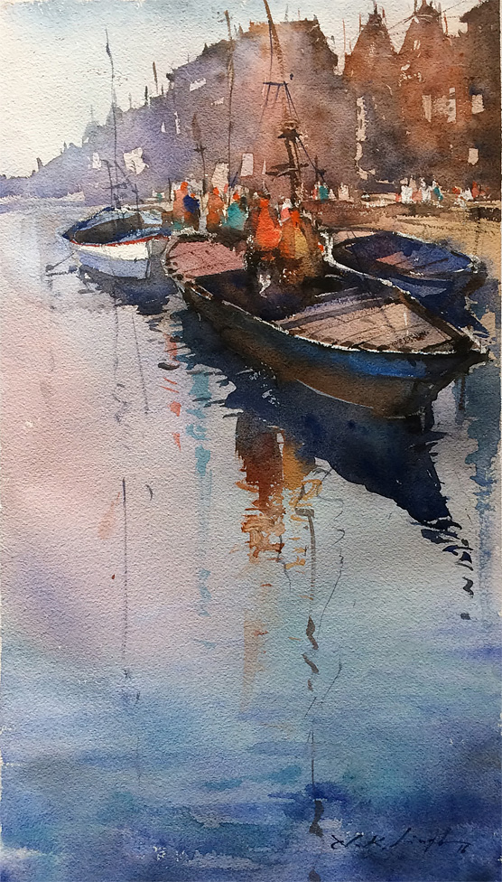 556x976 Watercolor Art Online Varanasi Ghats Online Art Gallery For - Painting Water In Watercolour