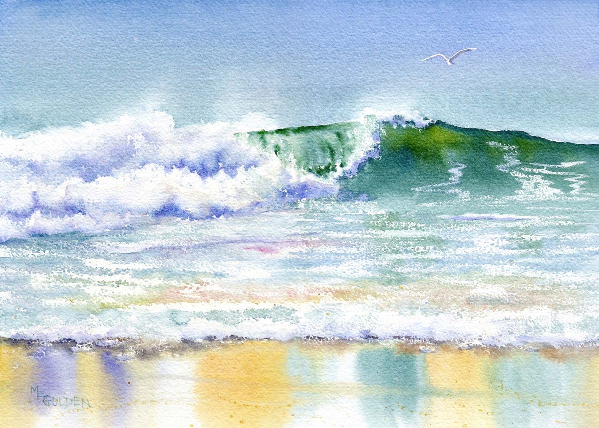 1200x857 New Wave Seascape With Breaking Wave Giclee - Painting Waves In Watercolor