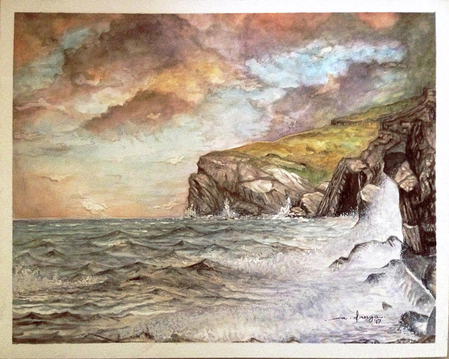 900x720 Waves In Watercolor Painting By Arnildo Danga - Painting Waves In Watercolor